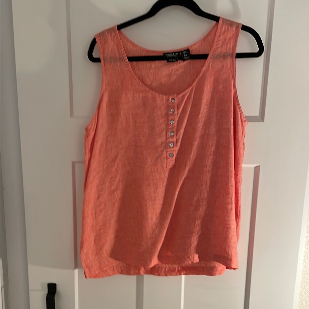 Jones New York Coral-Orange Sleeveless Button Henley Tank